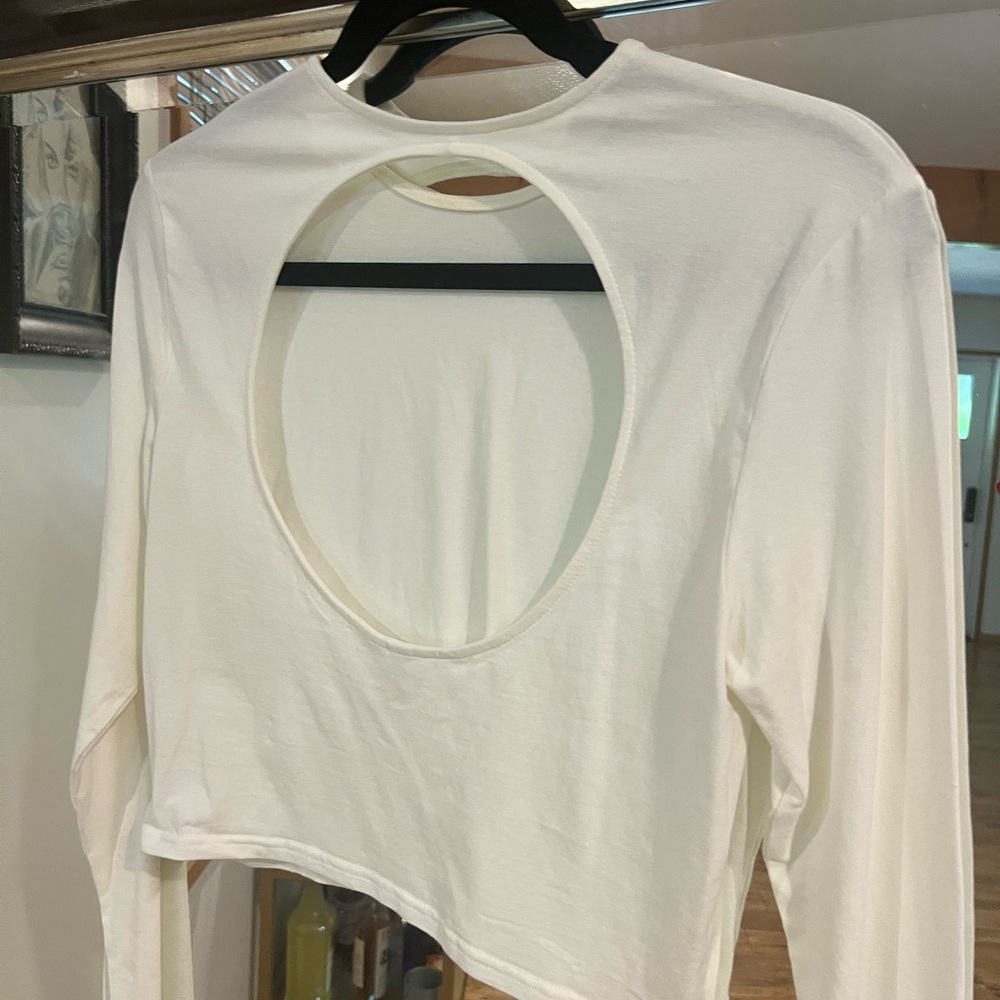 H&M White Long Sleeve Cut Out Bodysuit
